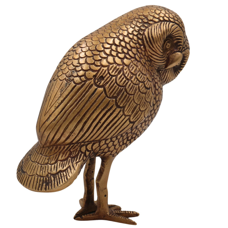 Brass Owl Idol Ullu Murti for Home Decor, Vastu, Pooja | Handcrafted Peetal Uluka Sculpture by Bhunes, Gold, 10 Inch