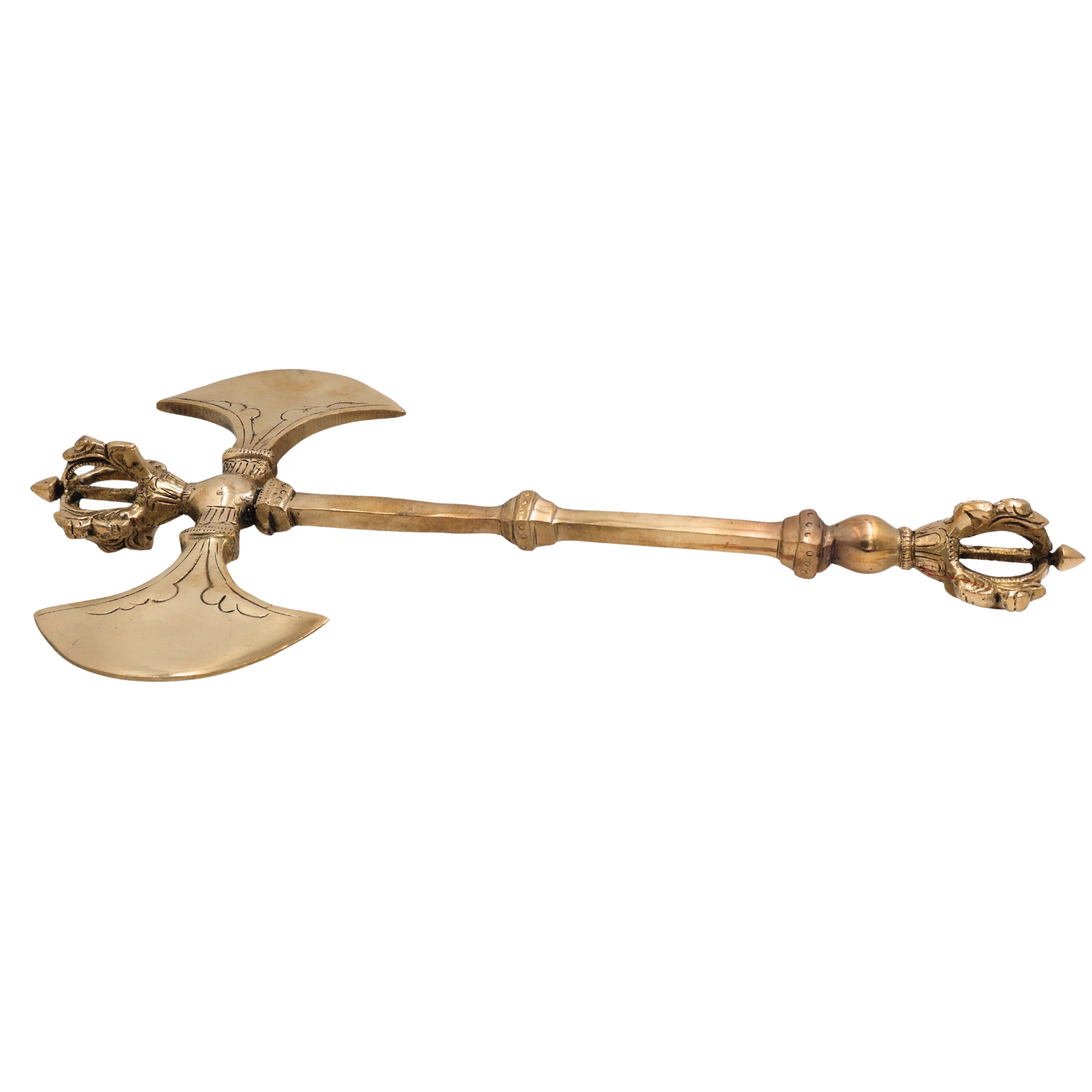 Brass Parashu Dorje Axe Sculpture, Hindu Buddhist Shakti Parshu Vajra, Peetal Parashuram Ritual Weapon Sculpture for Home Temple & Pooja Decor, Gold, 8 Inch