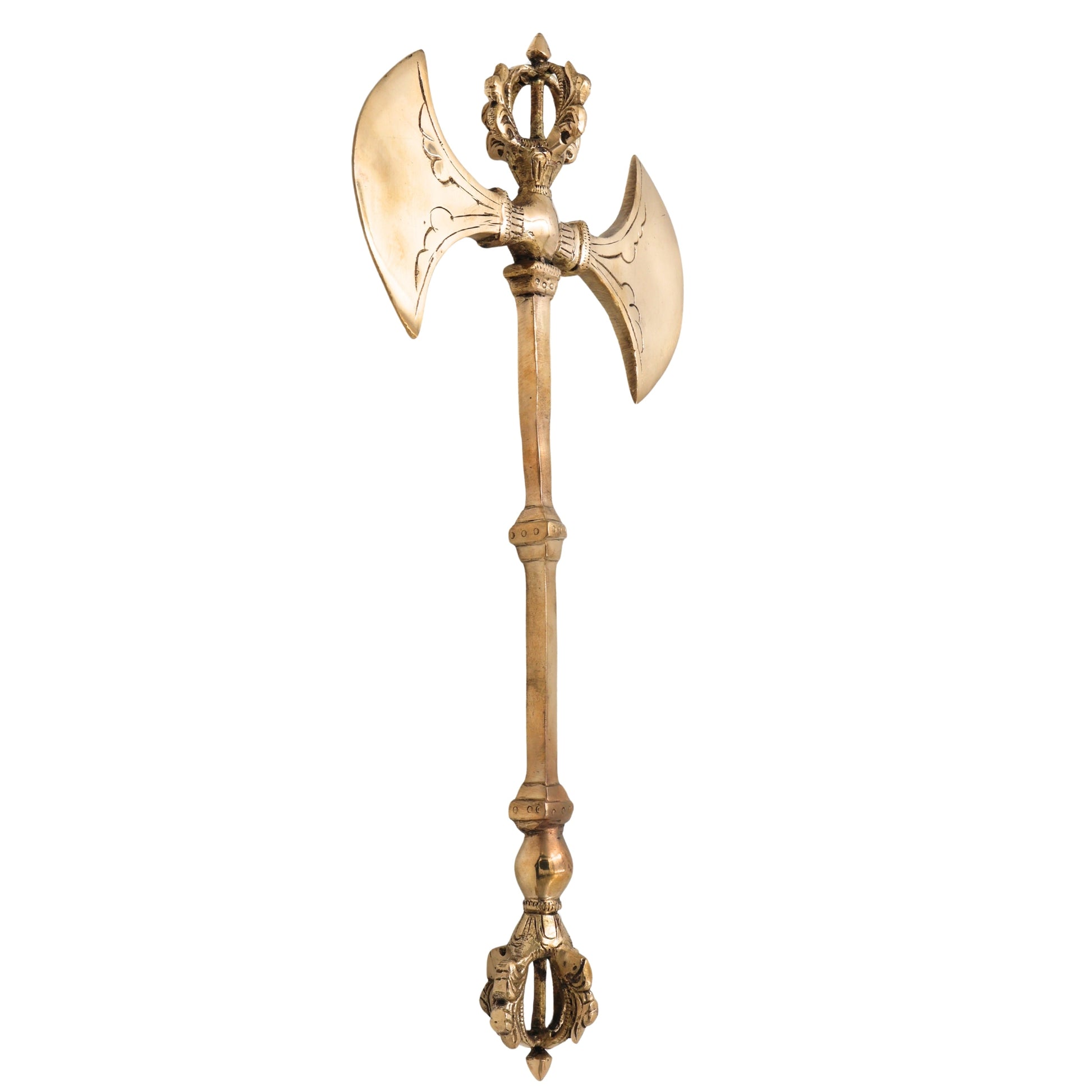Brass Parashu Dorje Axe Sculpture, Hindu Buddhist Shakti Parshu Vajra, Peetal Parashuram Ritual Weapon Sculpture for Home Temple & Pooja Decor, Gold, 8 Inch