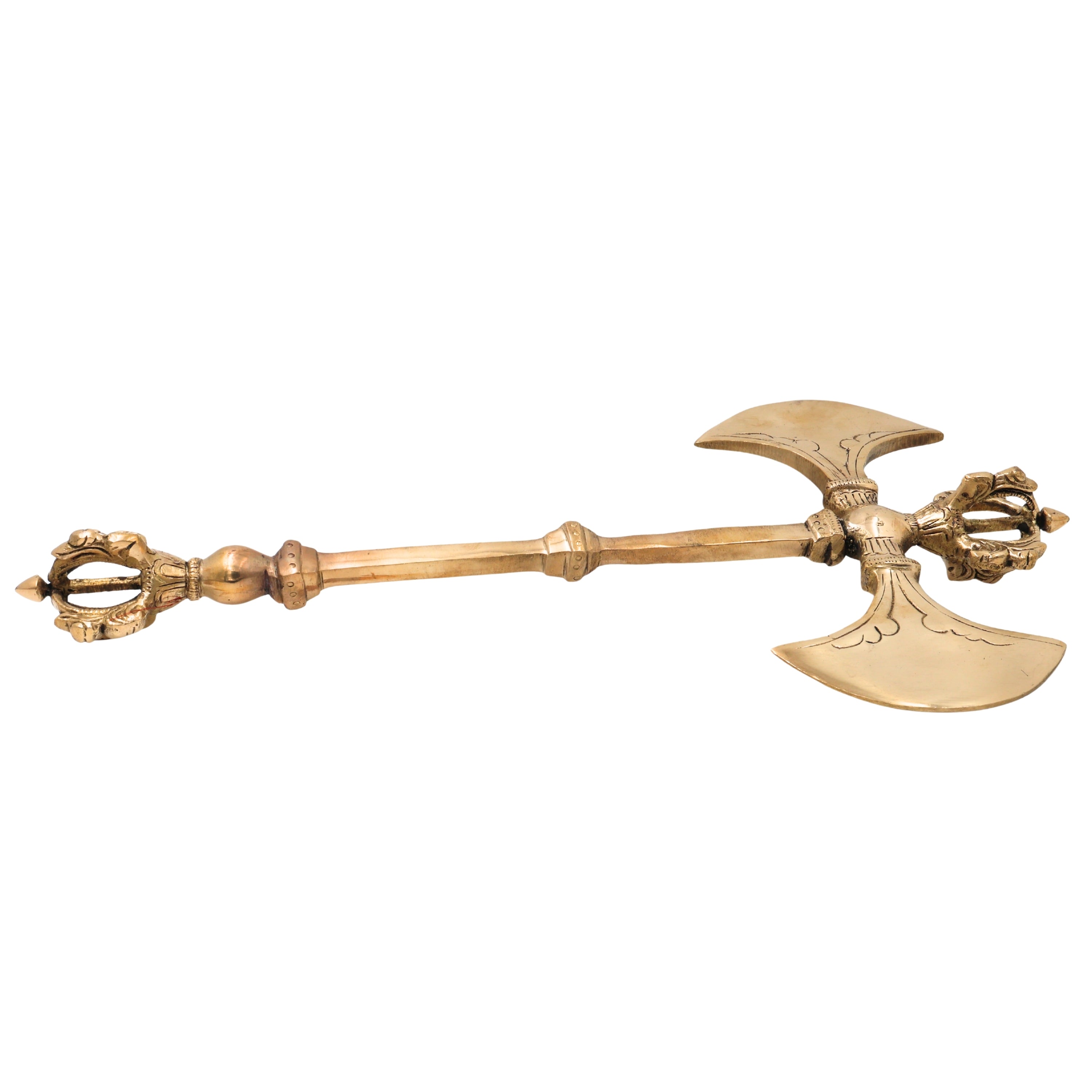 Brass Parashu Dorje Axe Sculpture, Hindu Buddhist Shakti Parshu Vajra, Peetal Parashuram Ritual Weapon Sculpture for Home Temple & Pooja Decor, Gold, 8 Inch