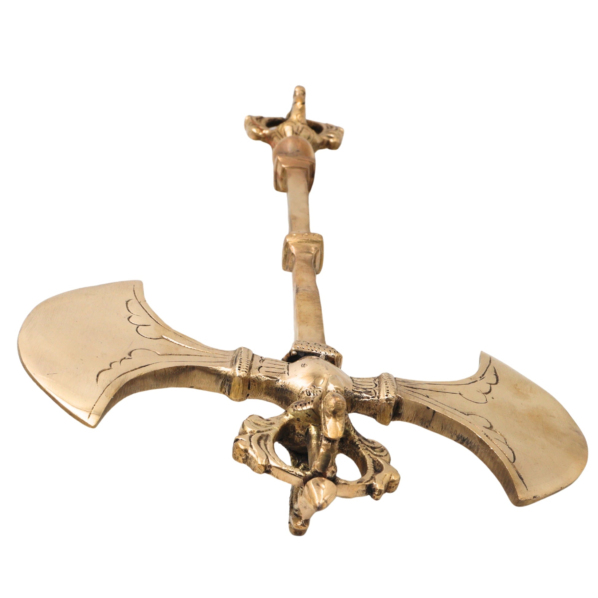 Brass Parashu Dorje Axe Sculpture, Hindu Buddhist Shakti Parshu Vajra, Peetal Parashuram Ritual Weapon Sculpture for Home Temple & Pooja Decor, Gold, 8 Inch