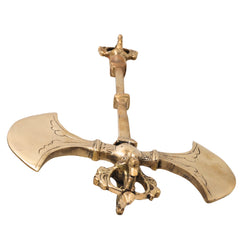 Brass Parashu Dorje Axe Sculpture, Hindu Buddhist Shakti Parshu Vajra, Peetal Parashuram Ritual Weapon Sculpture for Home Temple & Pooja Decor, Gold, 8 Inch