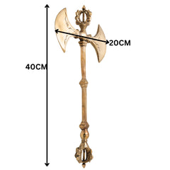 Brass Parashu Dorje Axe Sculpture, Hindu Buddhist Shakti Parshu Vajra, Peetal Parashuram Ritual Weapon Sculpture for Home Temple & Pooja Decor, Gold, 8 Inch