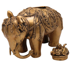 Handcrafted Brass Gajraj Dhoop Burner, Peetal Elephant Incense Holder, Airavata Gajavahana Hathi Murti for Puja, Vastu & Home Decor, Gold, 7.5 Inch