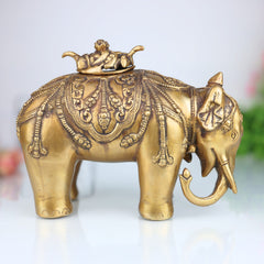 Handcrafted Brass Gajraj Dhoop Burner, Peetal Elephant Incense Holder, Airavata Gajavahana Hathi Murti for Puja, Vastu & Home Decor, Gold, 7.5 Inch
