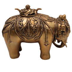 Handcrafted Brass Gajraj Dhoop Burner, Peetal Elephant Incense Holder, Airavata Gajavahana Hathi Murti for Puja, Vastu & Home Decor, Gold, 7.5 Inch