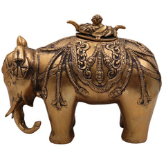 Handcrafted Brass Gajraj Dhoop Burner, Peetal Elephant Incense Holder, Airavata Gajavahana Hathi Murti for Puja, Vastu & Home Decor, Gold, 7.5 Inch