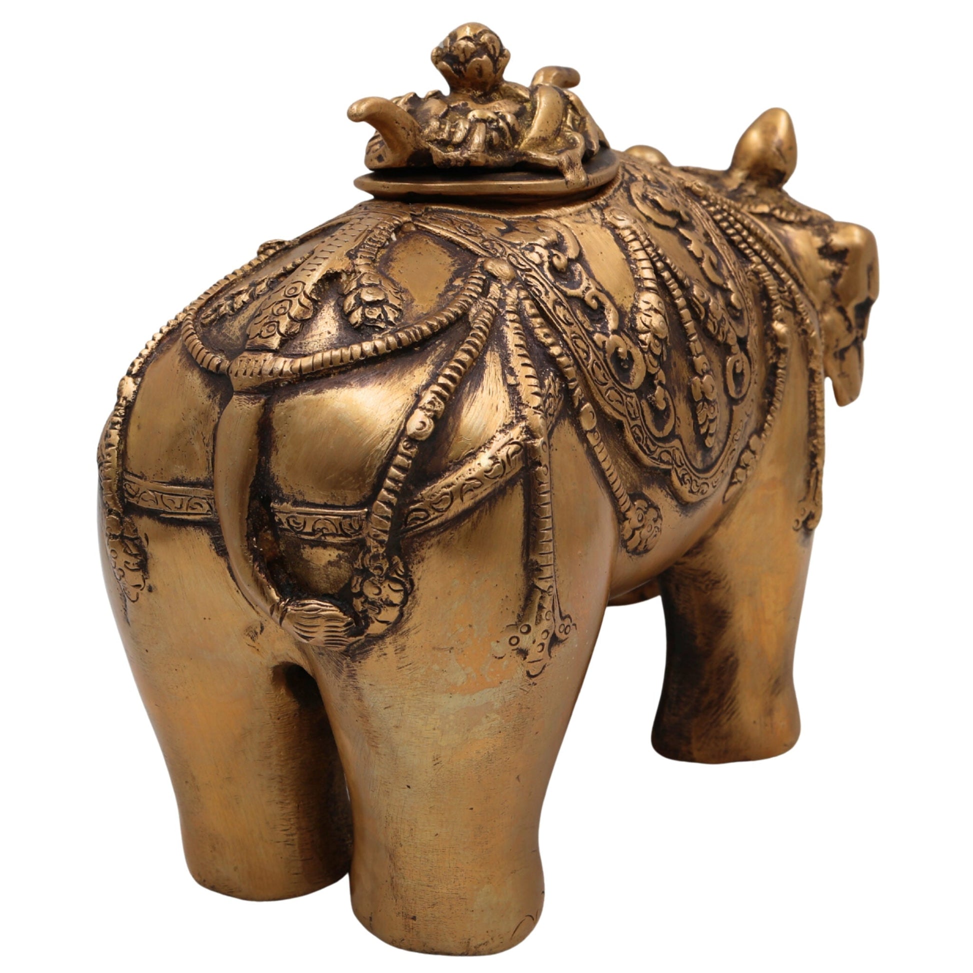 Handcrafted Brass Gajraj Dhoop Burner, Peetal Elephant Incense Holder, Airavata Gajavahana Hathi Murti for Puja, Vastu & Home Decor, Gold, 7.5 Inch
