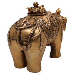 Handcrafted Brass Gajraj Dhoop Burner, Peetal Elephant Incense Holder, Airavata Gajavahana Hathi Murti for Puja, Vastu & Home Decor, Gold, 7.5 Inch
