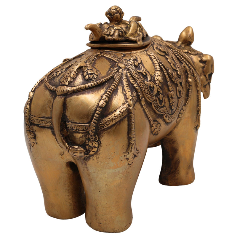 Handcrafted Brass Gajraj Dhoop Burner, Peetal Elephant Incense Holder, Airavata Gajavahana Hathi Murti for Puja, Vastu & Home Decor, Gold, 7.5 Inch