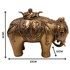 Handcrafted Brass Gajraj Dhoop Burner, Peetal Elephant Incense Holder, Airavata Gajavahana Hathi Murti for Puja, Vastu & Home Decor, Gold, 7.5 Inch