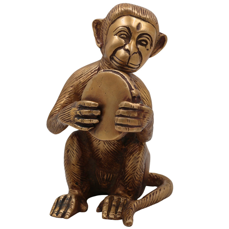 Brass Monkey Idol | Vanar Murti | Pital Kapi Sculpture | Sacred Kurangu, Markat, Banar, Bandaru Statue for Home Temple, Pooja & Gifts, Gold, 7 Inch