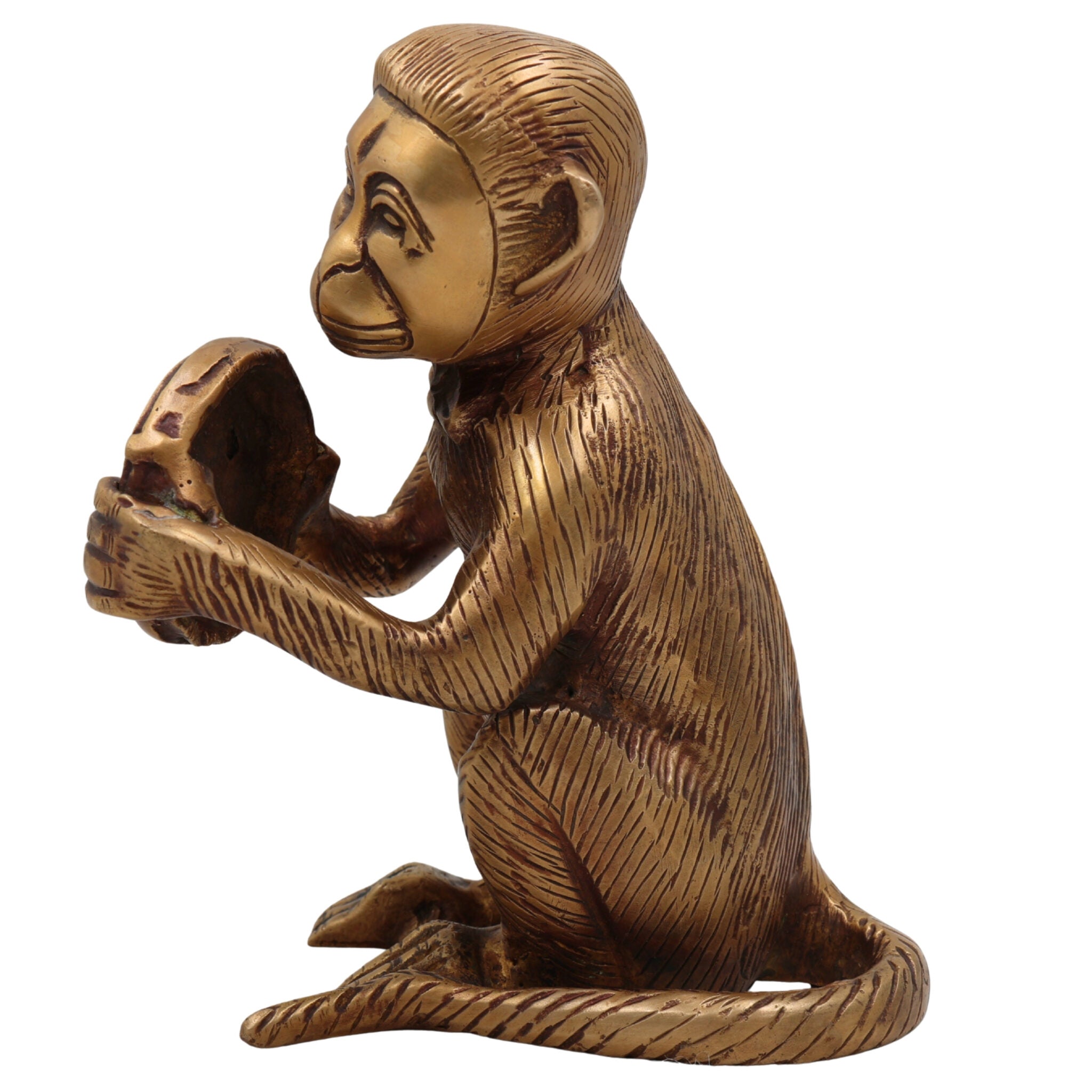 Brass Monkey Idol | Vanar Murti | Pital Kapi Sculpture | Sacred Kurangu, Markat, Banar, Bandaru Statue for Home Temple, Pooja & Gifts, Gold, 7 Inch