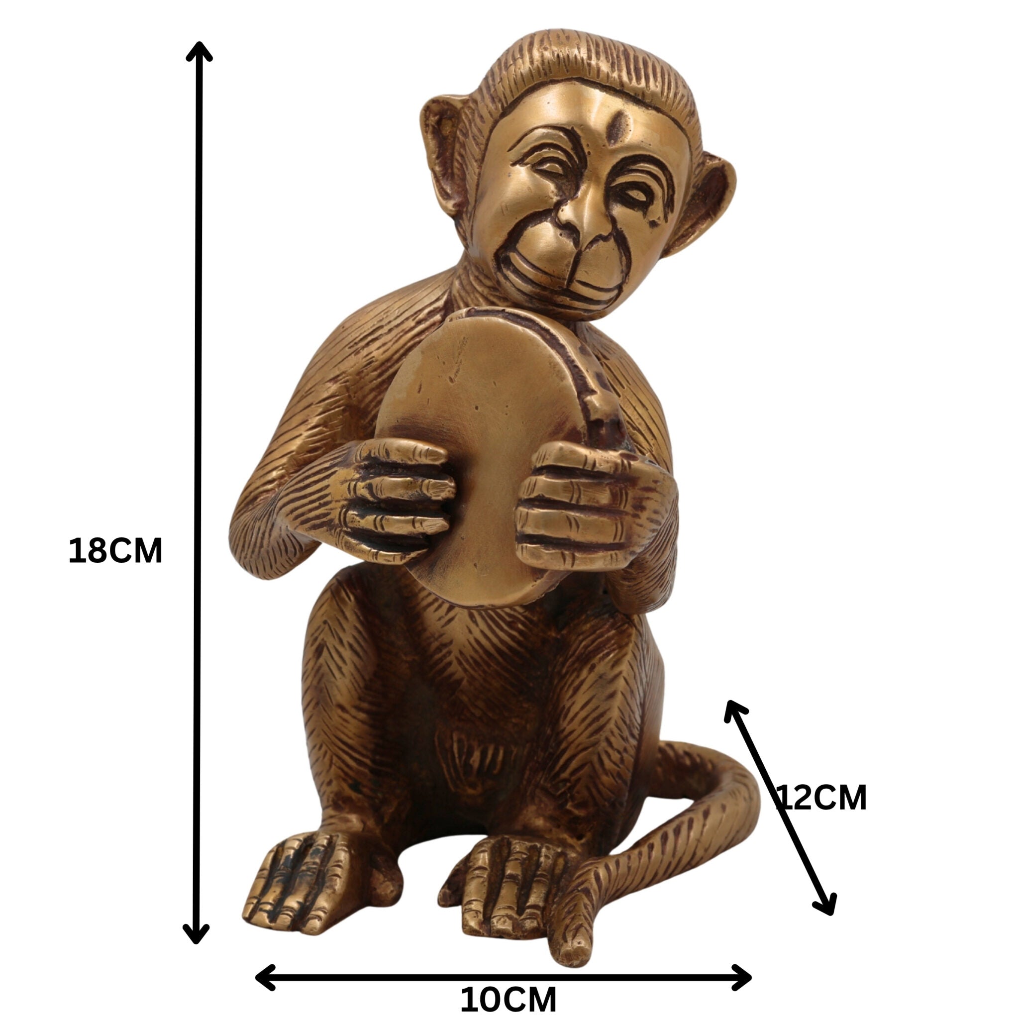 Brass Monkey Idol | Vanar Murti | Pital Kapi Sculpture | Sacred Kurangu, Markat, Banar, Bandaru Statue for Home Temple, Pooja & Gifts, Gold, 7 Inch