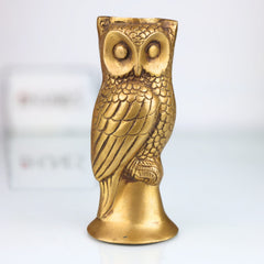 Brass Handcrafted Ullu Pen Holder – Uluka Moorthi Owl Idol for Vastu, Office Decor & Gift – Peetal Ulooka Sculpture by Bhunes, Gold, 7 Inch