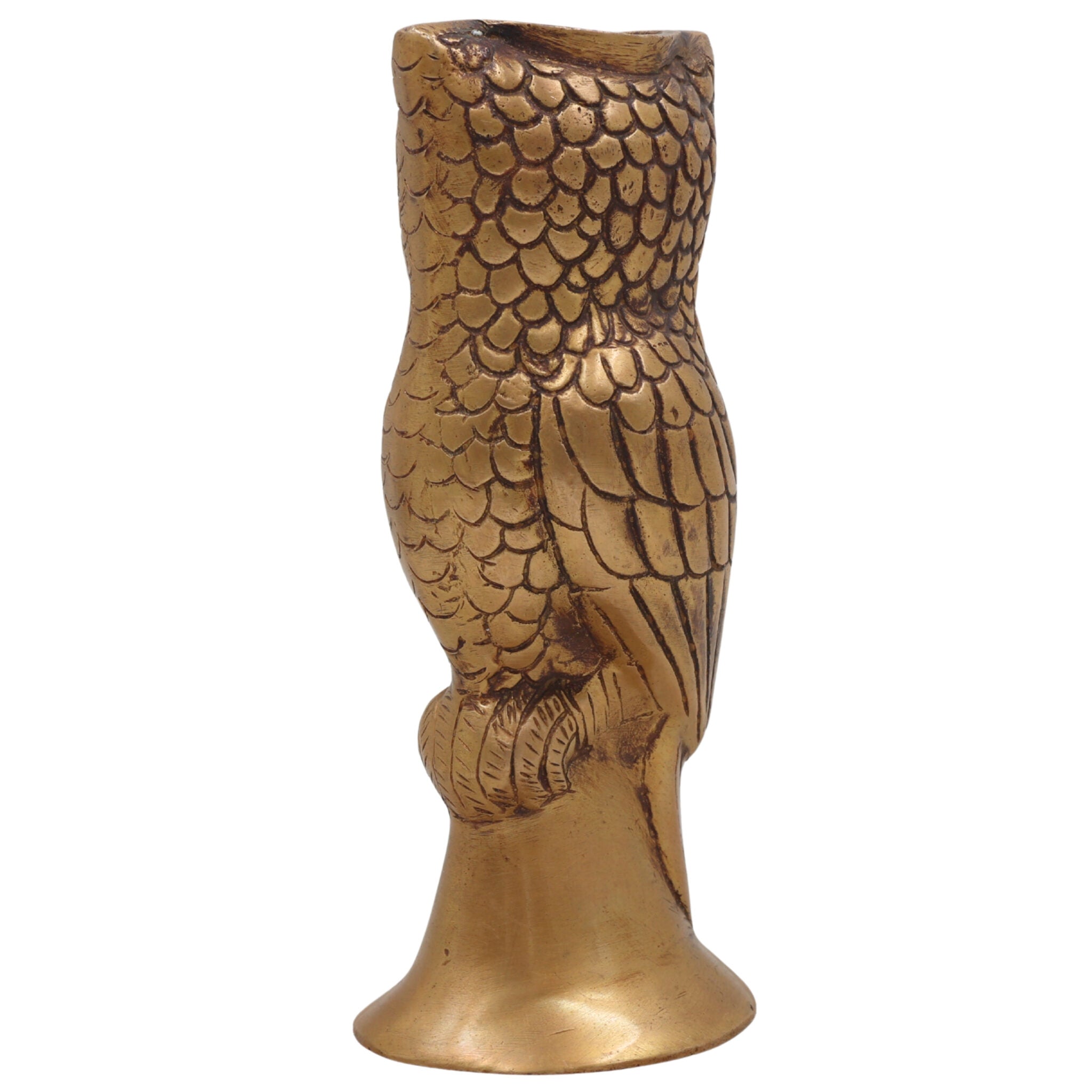 Brass Handcrafted Ullu Pen Holder – Uluka Moorthi Owl Idol for Vastu, Office Decor & Gift – Peetal Ulooka Sculpture by Bhunes, Gold, 7 Inch