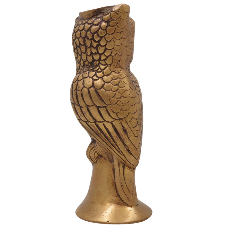 Brass Handcrafted Ullu Pen Holder – Uluka Moorthi Owl Idol for Vastu, Office Decor & Gift – Peetal Ulooka Sculpture by Bhunes, Gold, 7 Inch