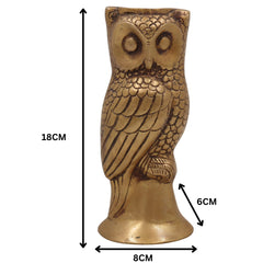 Brass Handcrafted Ullu Pen Holder – Uluka Moorthi Owl Idol for Vastu, Office Decor & Gift – Peetal Ulooka Sculpture by Bhunes, Gold, 7 Inch