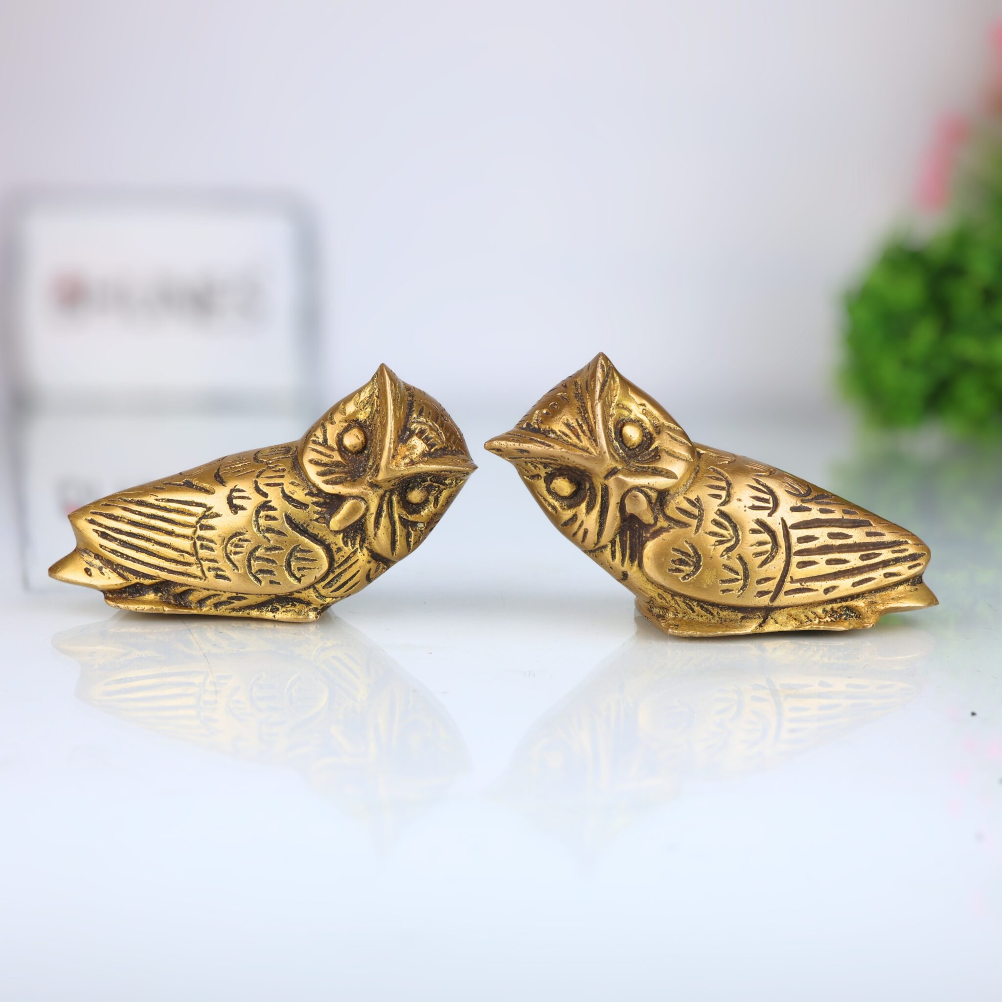 Brass Owl Set of 2,Supta Ullu, Vastu Peetal Ullu Sculpture for Home Decor & Gifts, Gold, 3 Inch