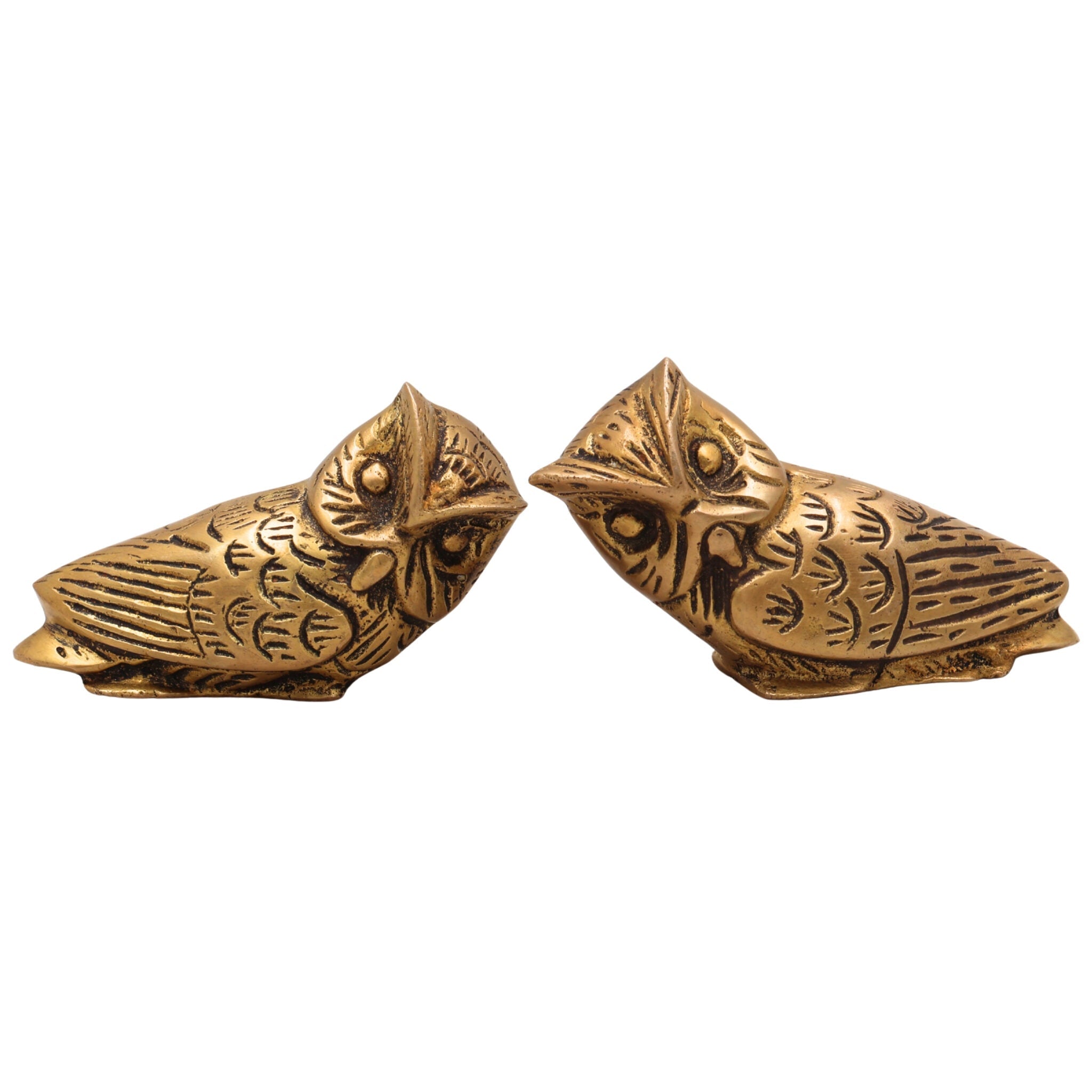 Brass Owl Set of 2,Supta Ullu, Vastu Peetal Ullu Sculpture for Home Decor & Gifts, Gold, 3 Inch