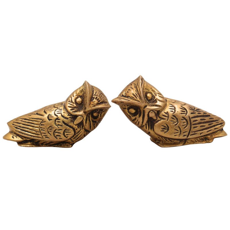Brass Owl Set of 2,Supta Ullu, Vastu Peetal Ullu Sculpture for Home Decor & Gifts, Gold, 3 Inch