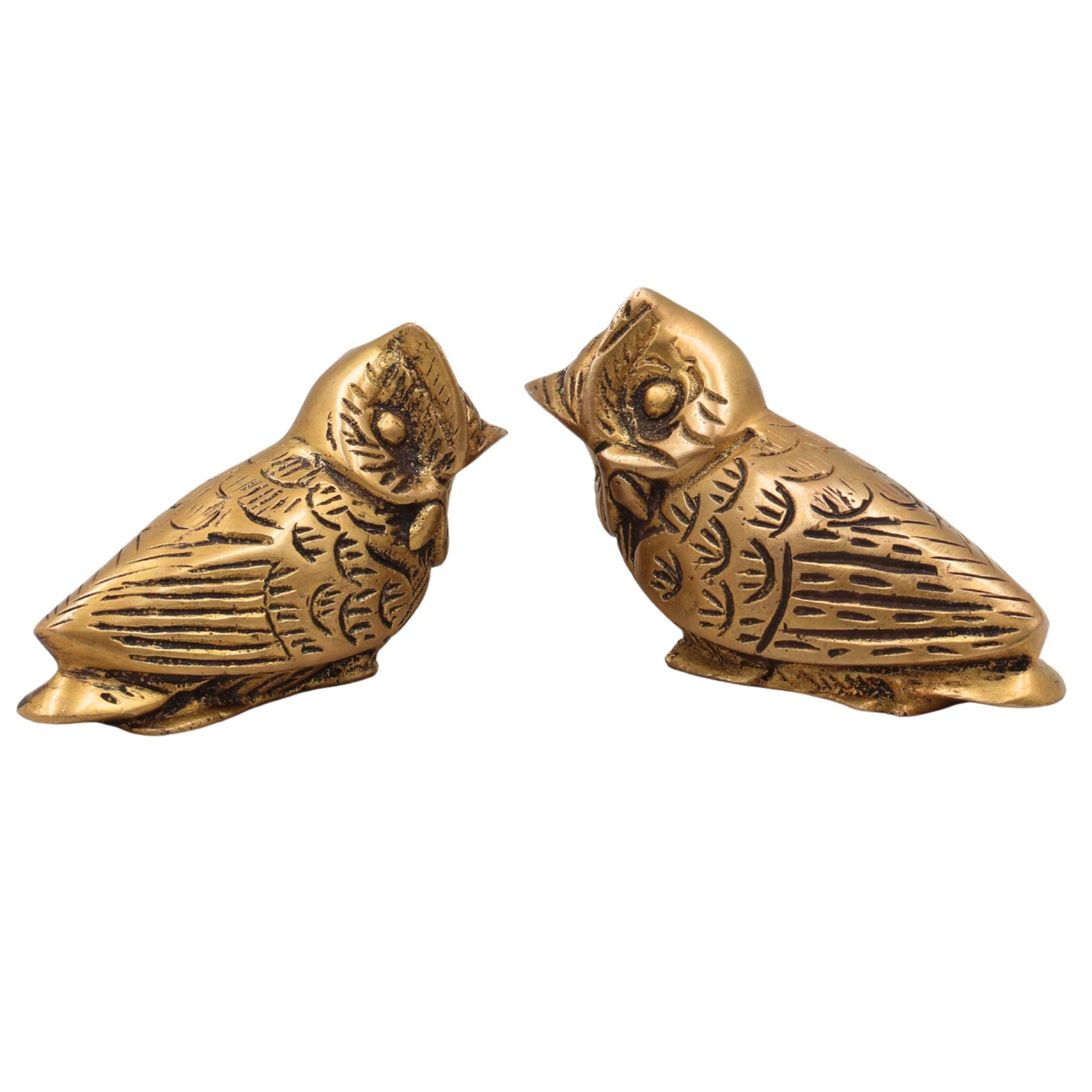 Brass Owl Set of 2,Supta Ullu, Vastu Peetal Ullu Sculpture for Home Decor & Gifts, Gold, 3 Inch