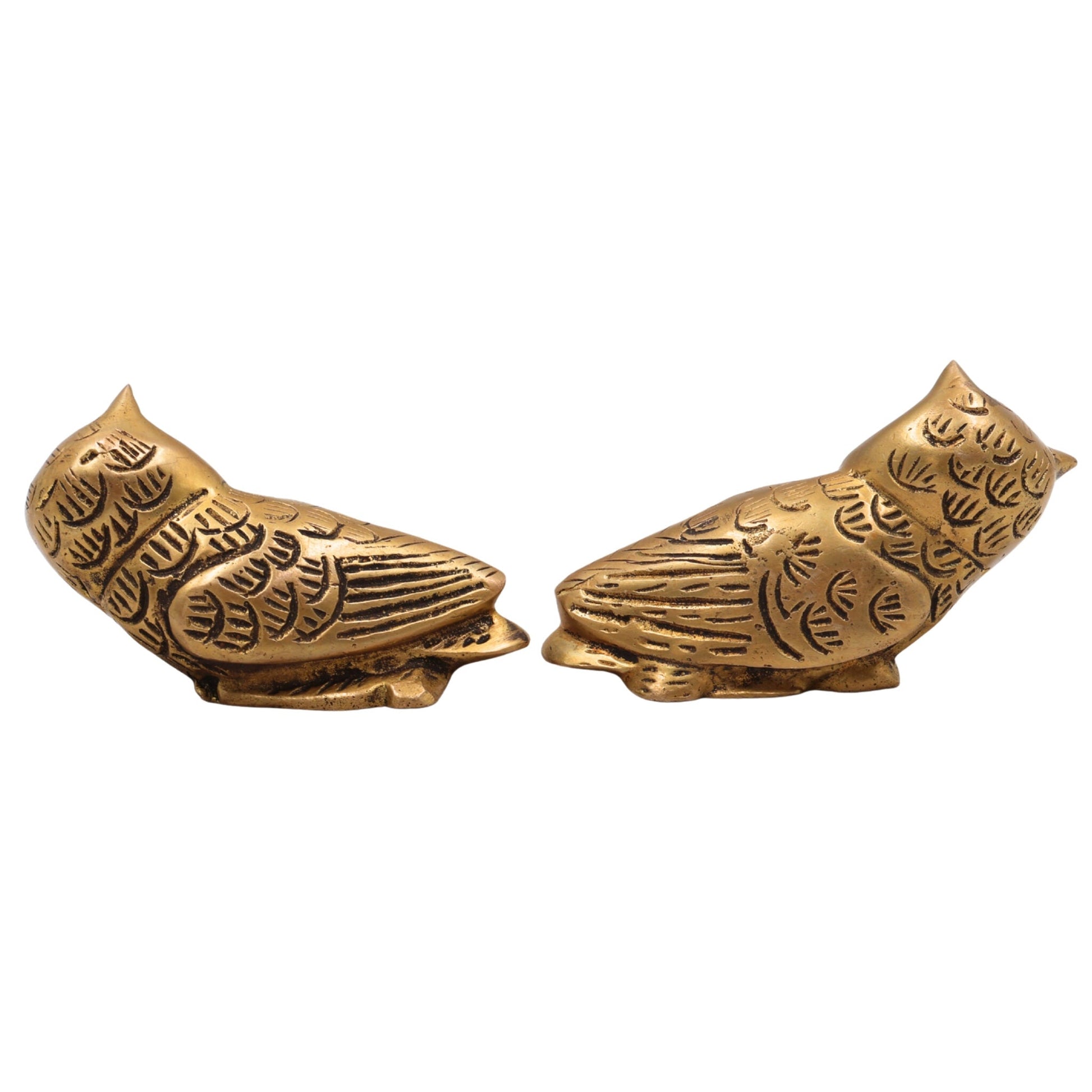 Brass Owl Set of 2,Supta Ullu, Vastu Peetal Ullu Sculpture for Home Decor & Gifts, Gold, 3 Inch