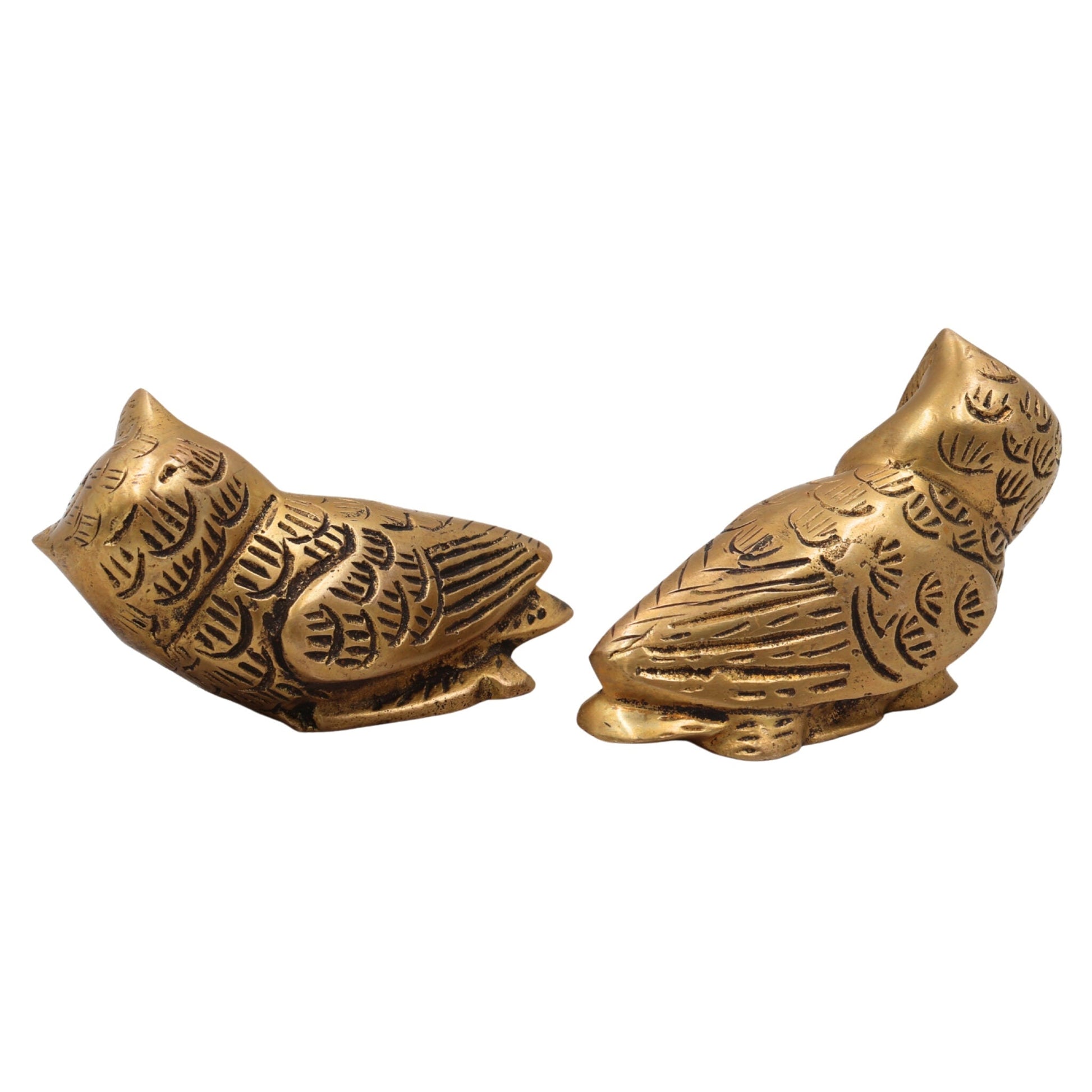 Brass Owl Set of 2,Supta Ullu, Vastu Peetal Ullu Sculpture for Home Decor & Gifts, Gold, 3 Inch