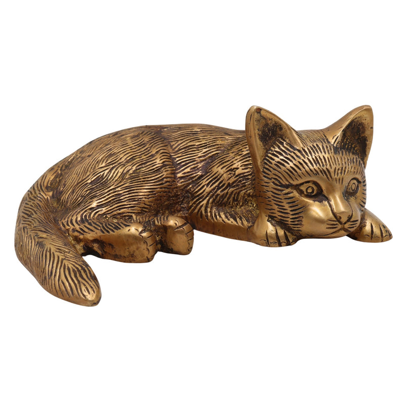 Handcrafted Brass Pital Billi, Marjara, Poonai Showpiece for Home Decor, Gold, 8 Inch