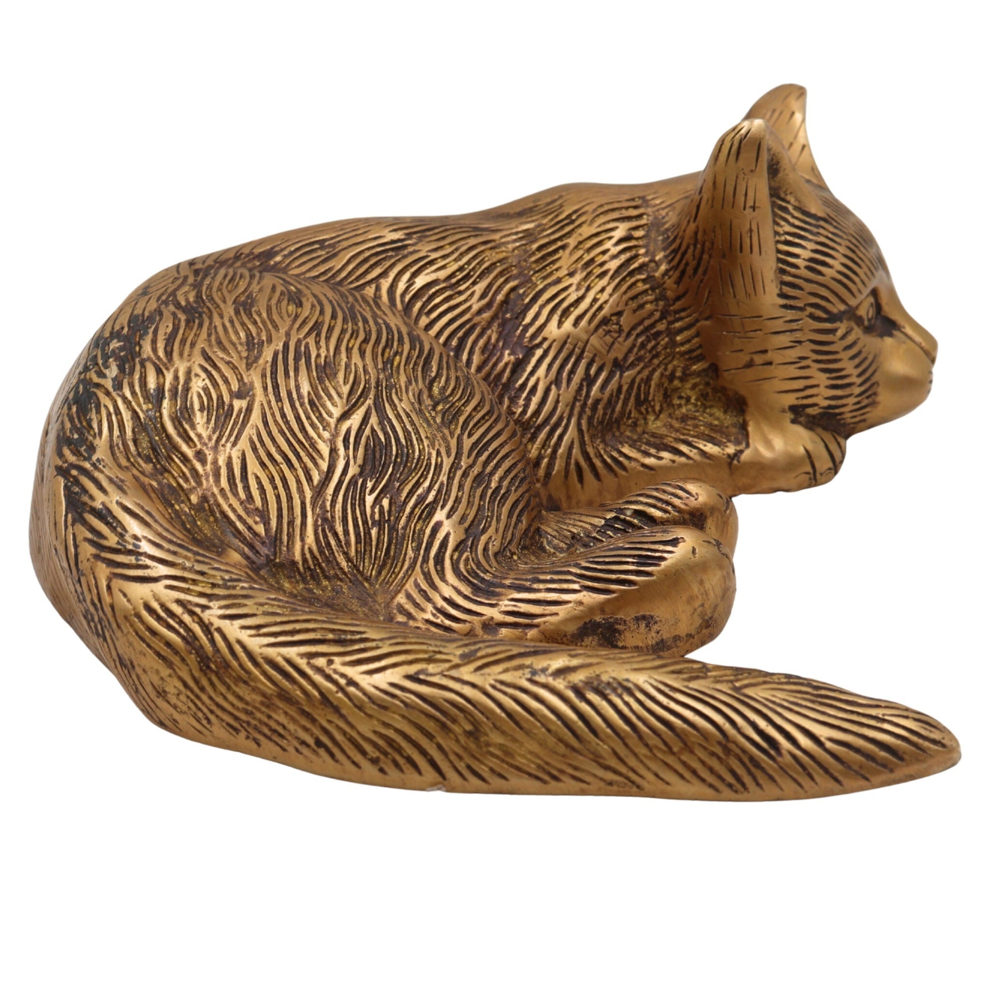 Handcrafted Brass Pital Billi, Marjara, Poonai Showpiece for Home Decor, Gold, 8 Inch