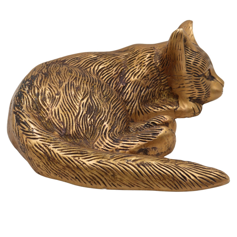 Handcrafted Brass Pital Billi, Marjara, Poonai Showpiece for Home Decor, Gold, 8 Inch