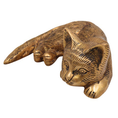 Handcrafted Brass Pital Billi, Marjara, Poonai Showpiece for Home Decor, Gold, 8 Inch