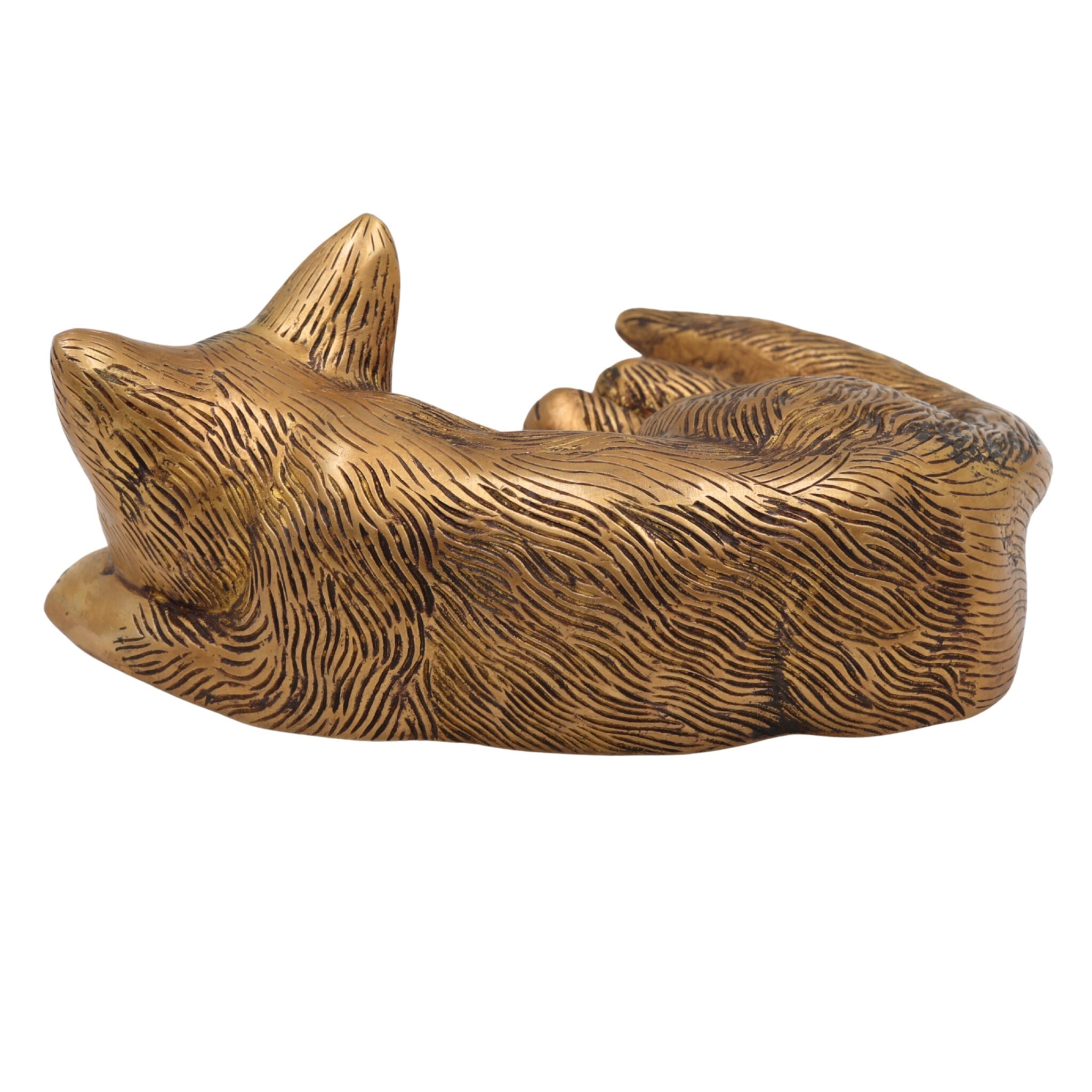 Handcrafted Brass Pital Billi, Marjara, Poonai Showpiece for Home Decor, Gold, 8 Inch