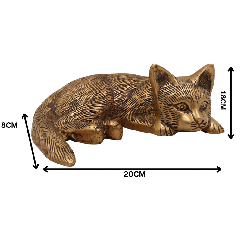 Handcrafted Brass Pital Billi, Marjara, Poonai Showpiece for Home Decor, Gold, 8 Inch