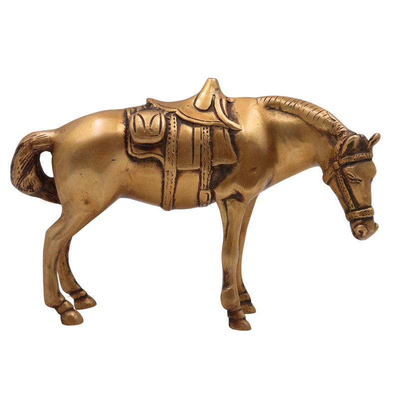 Handcrafted Brass Ghoda | Ashwa | Vastu Horse Showpiece for Home Decor, Pooja & Gifting – Peetal Gurram Kudirai Sculpture, Gold, 6 Inch