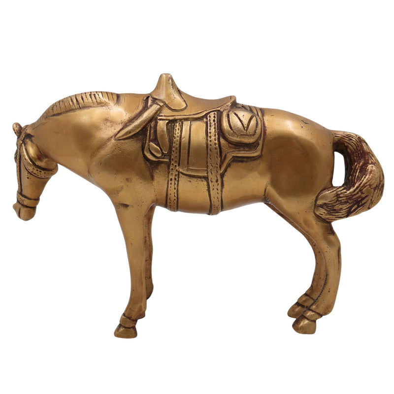 Handcrafted Brass Ghoda | Ashwa | Vastu Horse Showpiece for Home Decor, Pooja & Gifting – Peetal Gurram Kudirai Sculpture, Gold, 6 Inch