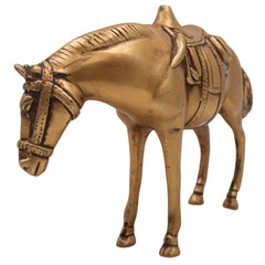 Handcrafted Brass Ghoda | Ashwa | Vastu Horse Showpiece for Home Decor, Pooja & Gifting – Peetal Gurram Kudirai Sculpture, Gold, 6 Inch