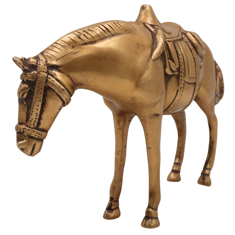 Handcrafted Brass Ghoda | Ashwa | Vastu Horse Showpiece for Home Decor, Pooja & Gifting – Peetal Gurram Kudirai Sculpture, Gold, 6 Inch