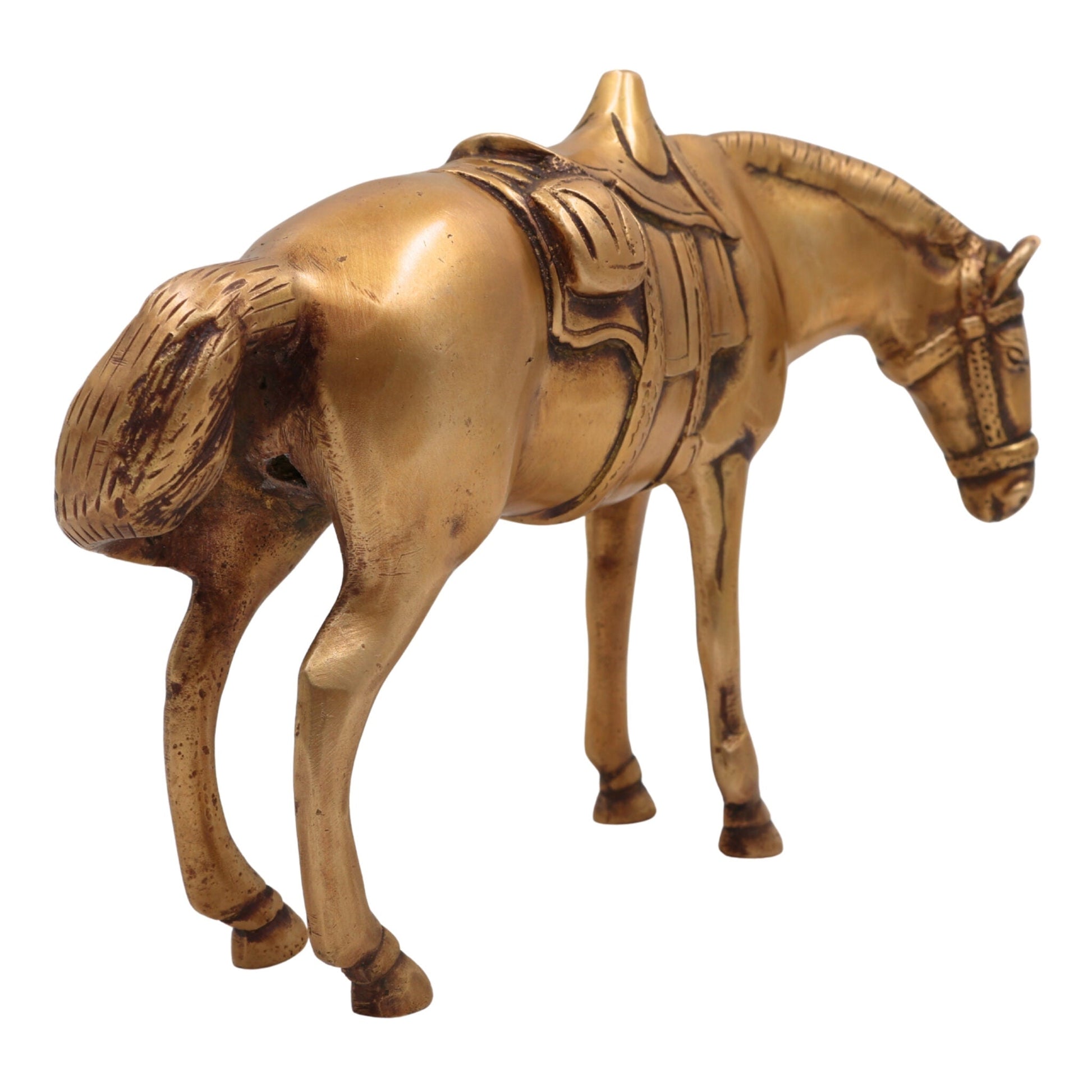 Handcrafted Brass Ghoda | Ashwa | Vastu Horse Showpiece for Home Decor, Pooja & Gifting – Peetal Gurram Kudirai Sculpture, Gold, 6 Inch