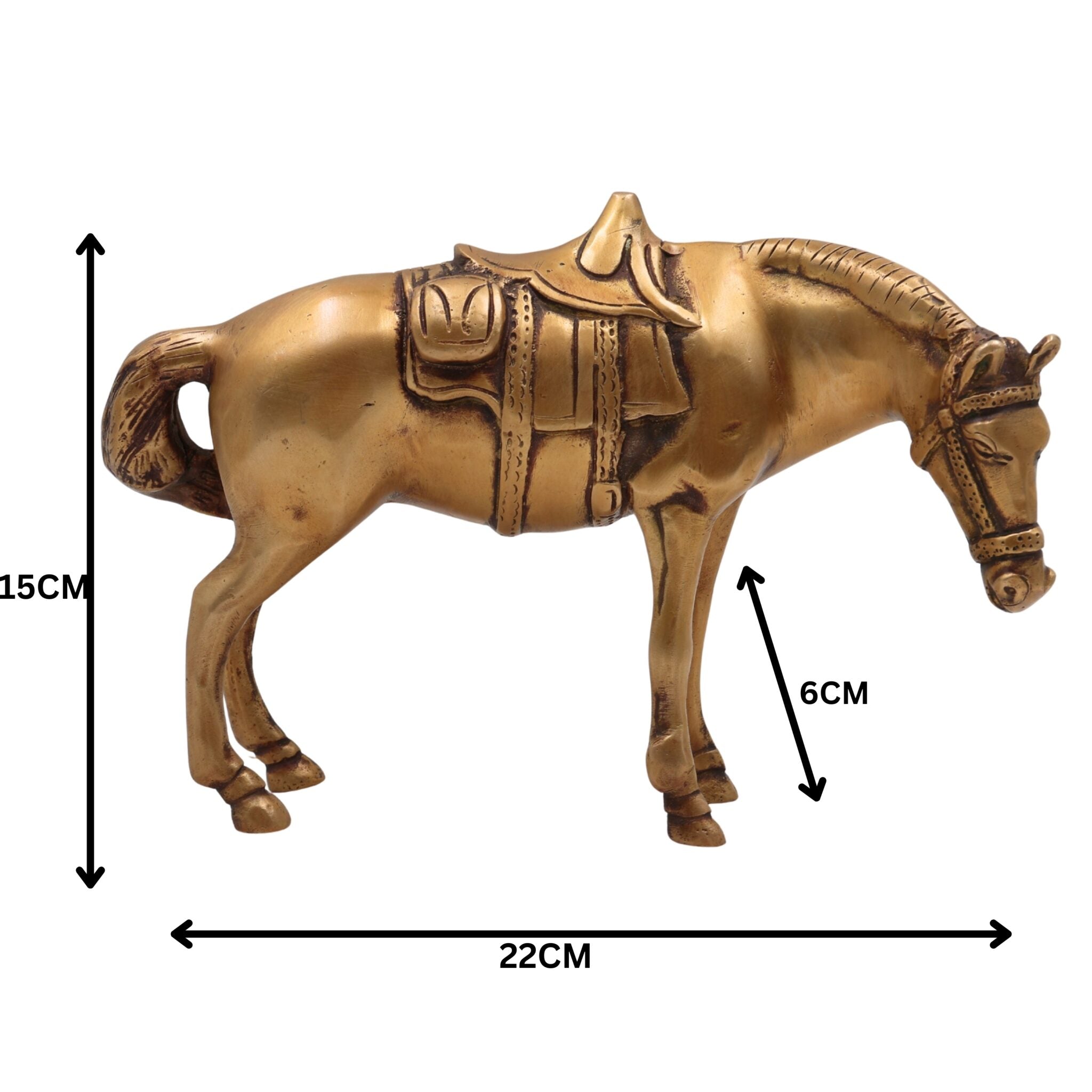 Handcrafted Brass Ghoda | Ashwa | Vastu Horse Showpiece for Home Decor, Pooja & Gifting – Peetal Gurram Kudirai Sculpture, Gold, 6 Inch