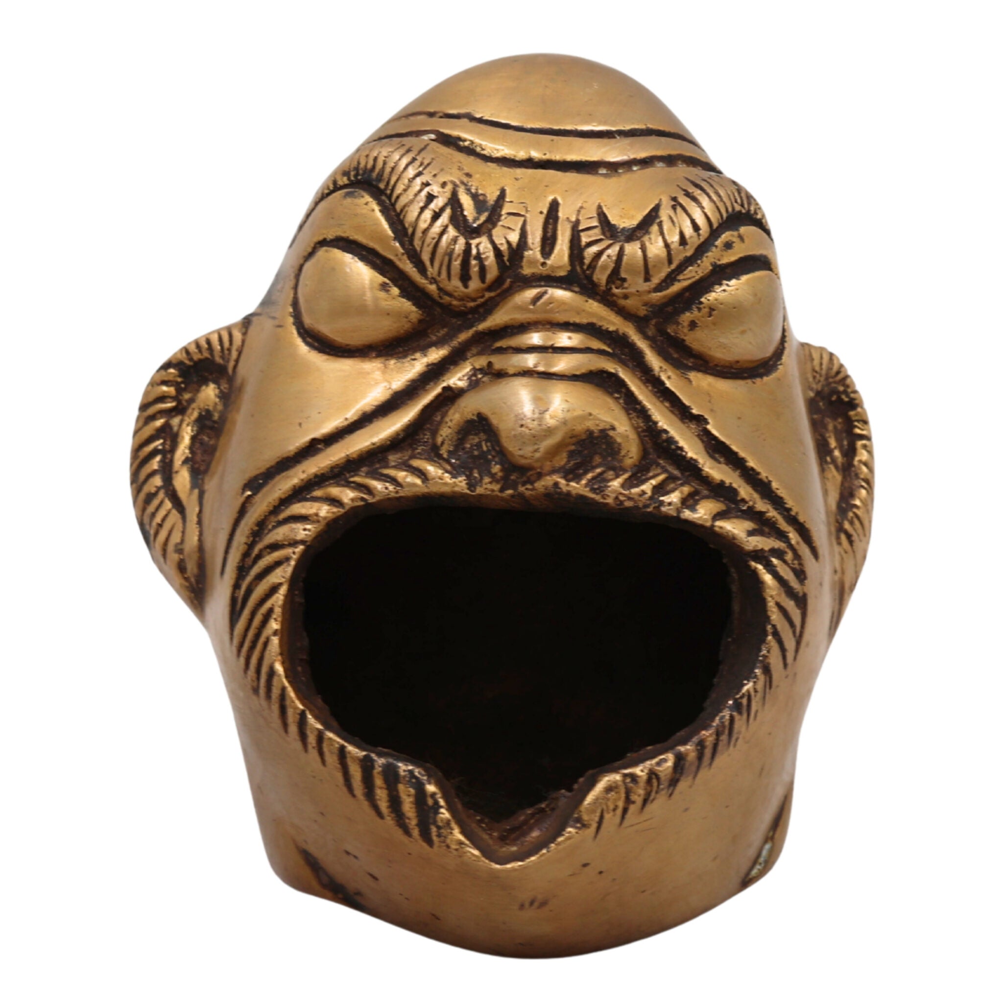 Brass Handcrafted Face Shaped Ashtray,Tribal Peetal Sculpture | Vintage Pital for Home Decor&Gifting, Gold, 3 Inch