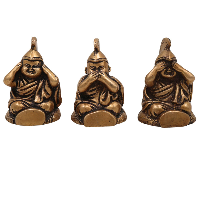 Brass Three Wise Children Idol – Hear No Evil See No Evil Speak No Evil Peetal Pittal Pital Moorti Set for Home Decor, Pooja & Gifting, Gold, 3 Inch