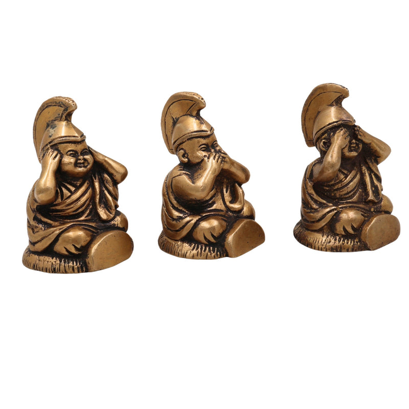 Brass Three Wise Children Idol – Hear No Evil See No Evil Speak No Evil Peetal Pittal Pital Moorti Set for Home Decor, Pooja & Gifting, Gold, 3 Inch