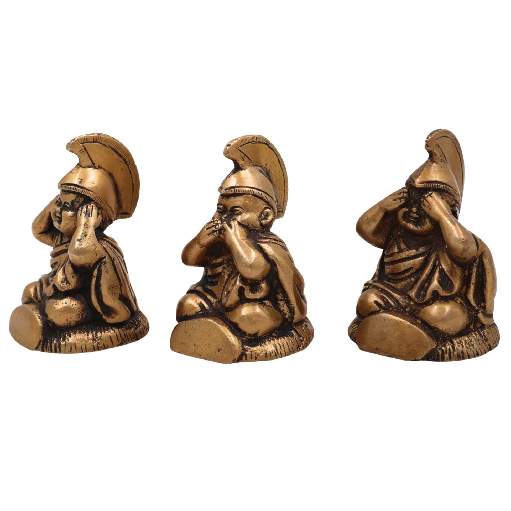Brass Three Wise Children Idol – Hear No Evil See No Evil Speak No Evil Peetal Pittal Pital Moorti Set for Home Decor, Pooja & Gifting, Gold, 3 Inch