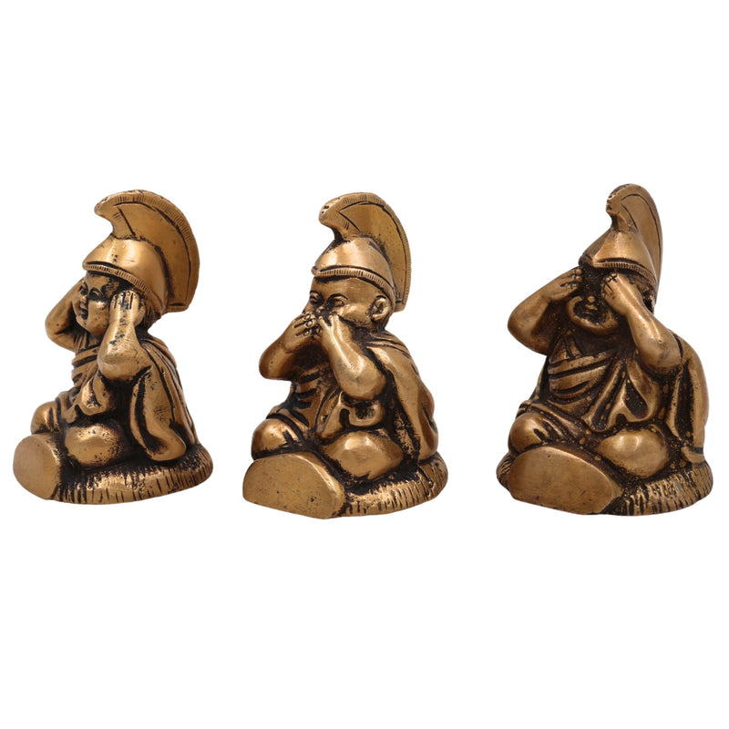 Brass Three Wise Children Idol – Hear No Evil See No Evil Speak No Evil Peetal Pittal Pital Moorti Set for Home Decor, Pooja & Gifting, Gold, 3 Inch