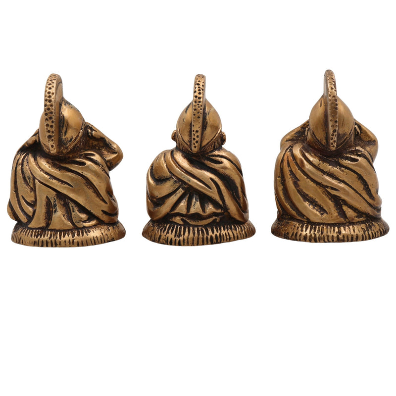 Brass Three Wise Children Idol – Hear No Evil See No Evil Speak No Evil Peetal Pittal Pital Moorti Set for Home Decor, Pooja & Gifting, Gold, 3 Inch