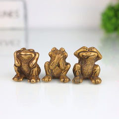 Brass Three Wise Frogs Idol | See No Evil Hear No Evil Speak No Evil | Peetal Vastu Feng Shui Frog Statues for Home Decor, Pooja & Gifts, Gold, 2 Inch