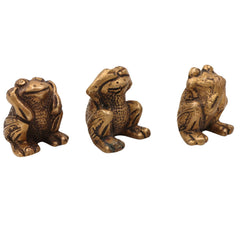 Brass Three Wise Frogs Idol | See No Evil Hear No Evil Speak No Evil | Peetal Vastu Feng Shui Frog Statues for Home Decor, Pooja & Gifts, Gold, 2 Inch