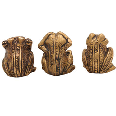 Brass Three Wise Frogs Idol | See No Evil Hear No Evil Speak No Evil | Peetal Vastu Feng Shui Frog Statues for Home Decor, Pooja & Gifts, Gold, 2 Inch