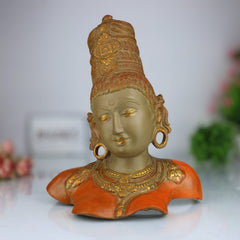 Brass Parvati Face Idol – Gauri Uma Mahadevi Shailaputri Murti for Pooja, Home Temple & Spiritual Decor, Gold, 12 Inch